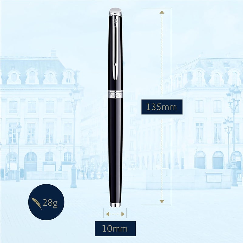 Waterman Hémisphère Rollerball Pen in Gloss Black with Chrome Trim - Fine Point with Black Ink Cartridge, Gift Box Included - Image 3